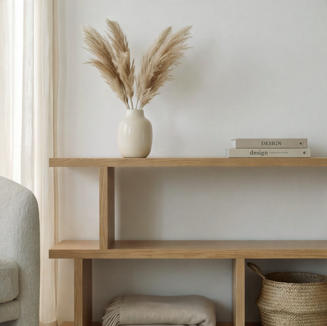 American Oak Open Console Table