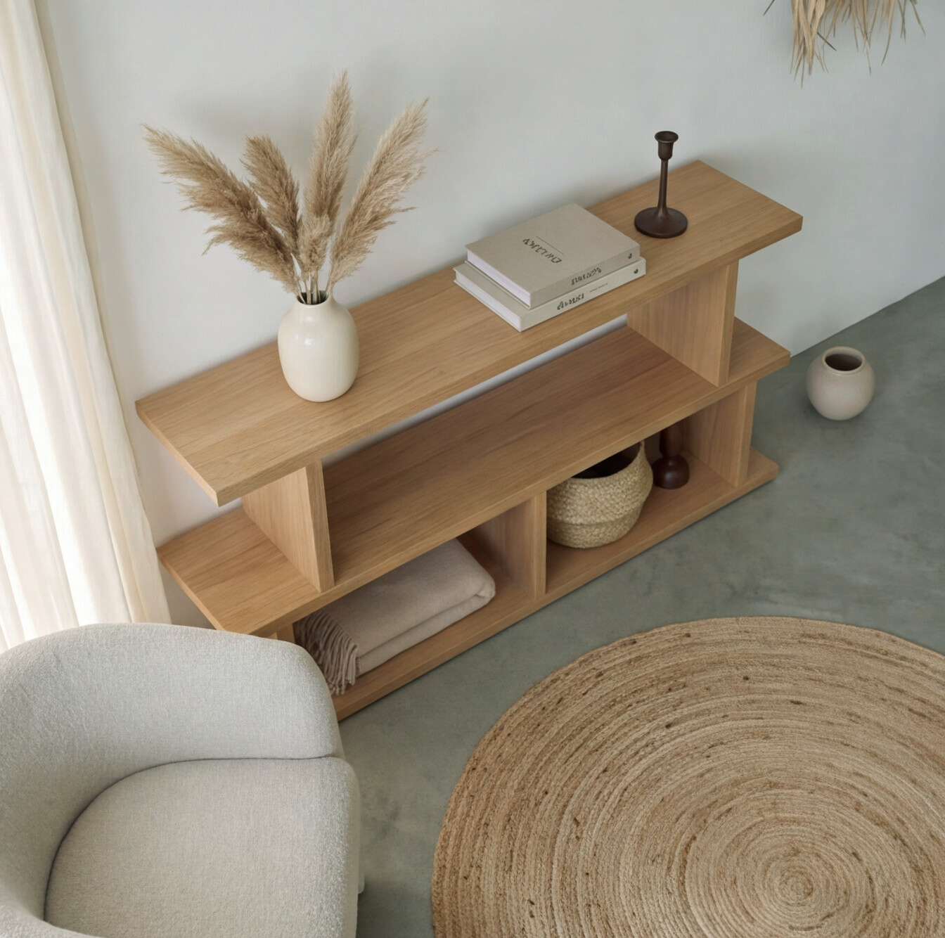 American Oak Open Console Table