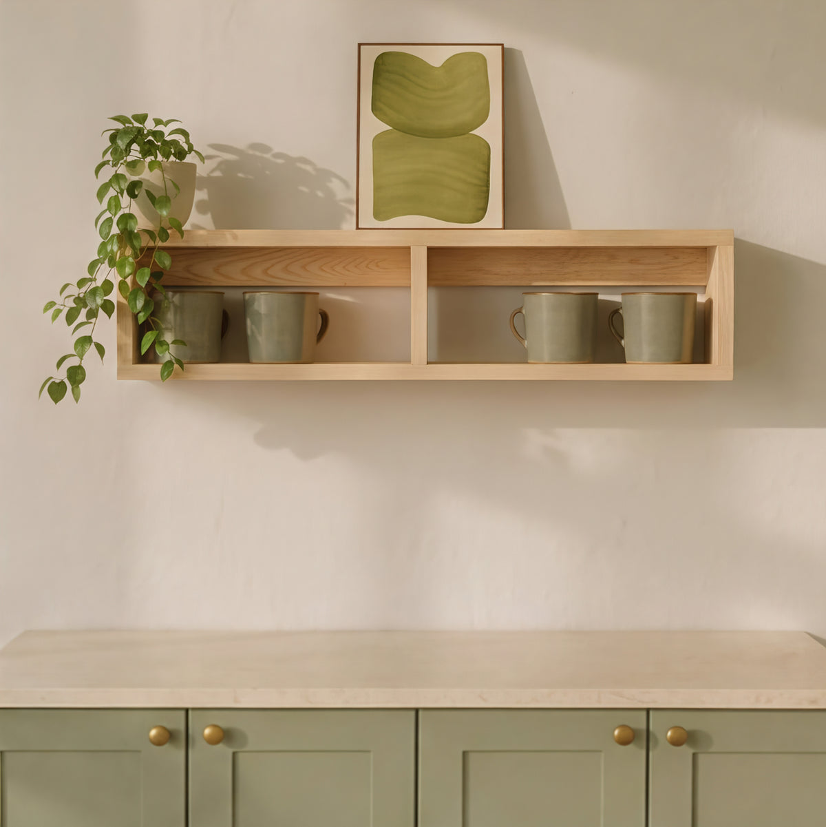 Oak Wall Shelf for Mugs & Cups