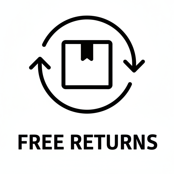 sleek black and white free returns icon 