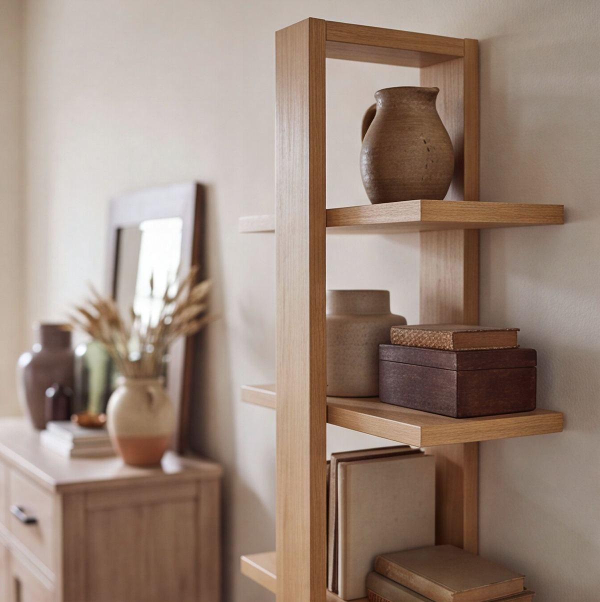 Tiered American Oak Shelving Unit